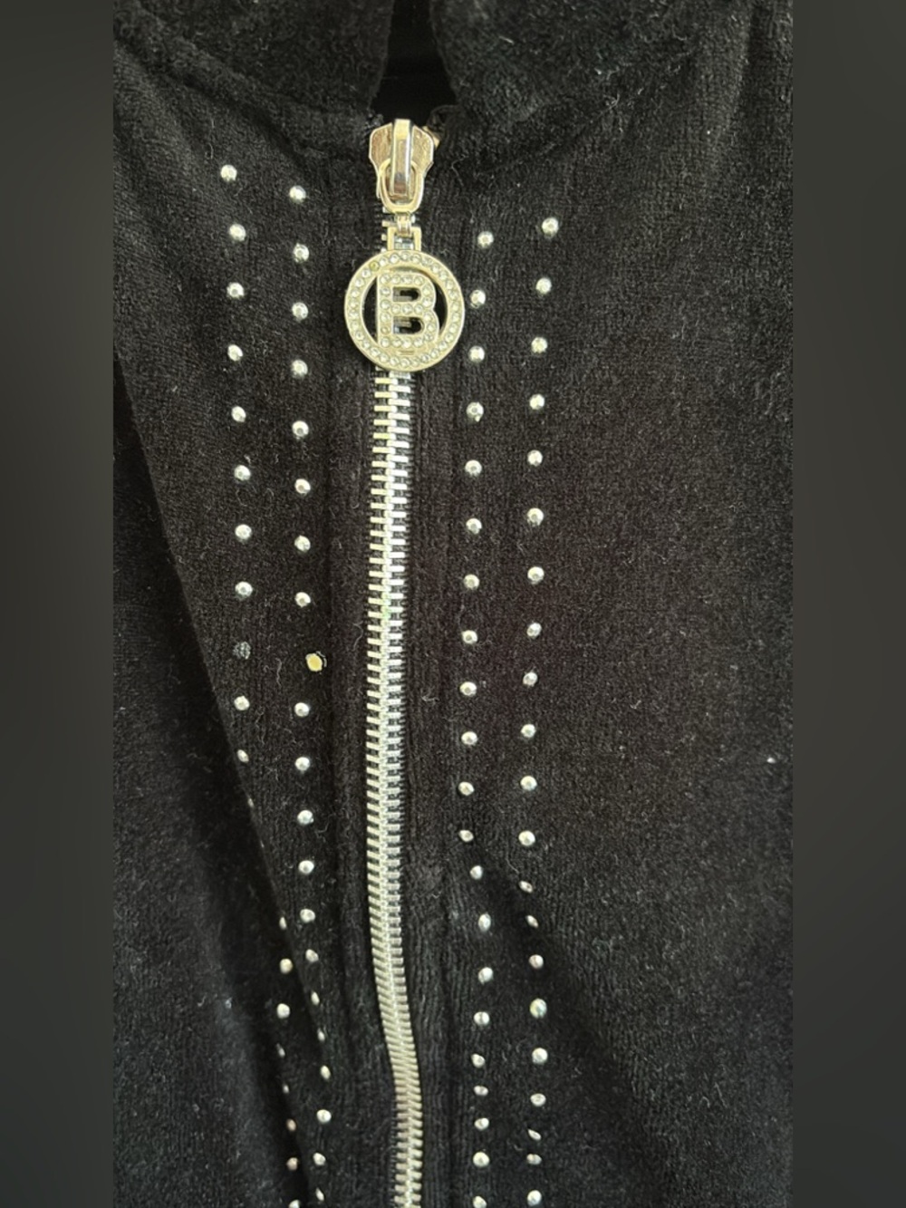 BCBGMAXAZRIA Y2K Velour Black Rhinestone Embellished Zip-Front Jacket - Picture 6 of 7
